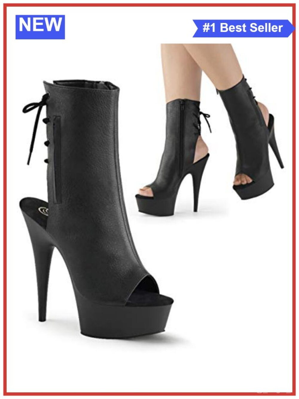 Pleaser Faux Leather Platform Stiletto Ankle Booties Open Toe Dress Boots